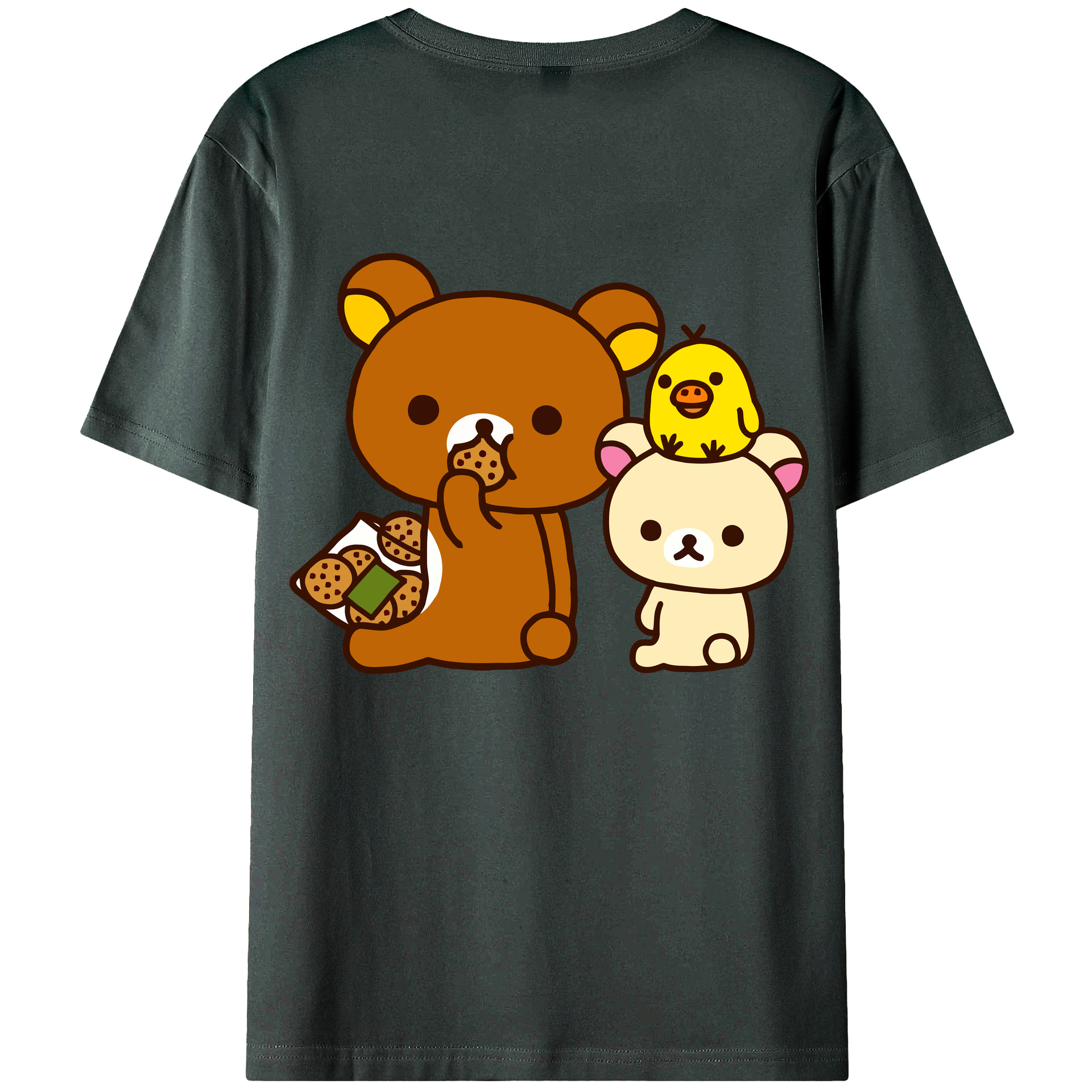 （画像用） リラックマ リラックマ キイロイトリ Rilakkuma Korilakkuma Kiiroitori 綿100％ メンズ半袖Tシャツ（バックプリント） 通気性